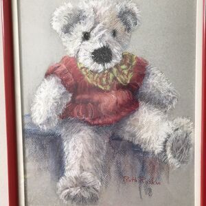 Original Vintage Art Signed Chalk Pastel Painting Children’s Nursery Teddy Bear